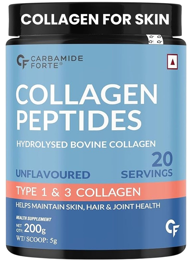 CARBAMIDE FORTE Hydrolyzed Collagen Powder | with Type 1 & 3 Collagen Peptides | Unflavored - 200g - Image 1